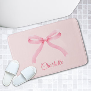 Personalized Pink Bow Coquette Girly Bathmat