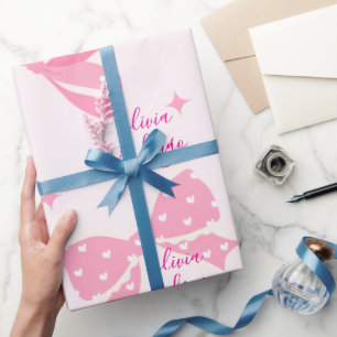 Personalized Pink Bow Gift Wrapping Paper