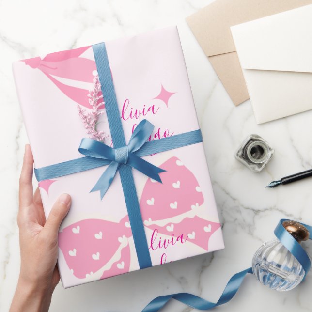 Personalized Pink Bow Gift Wrapping Paper (Gifting)