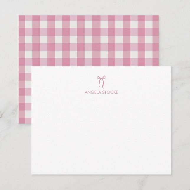 Personalized Pink Bow Gingham Card (Front/Back)