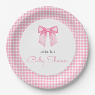 Personalized Pink Bow Girl Baby Shower Paper Plate