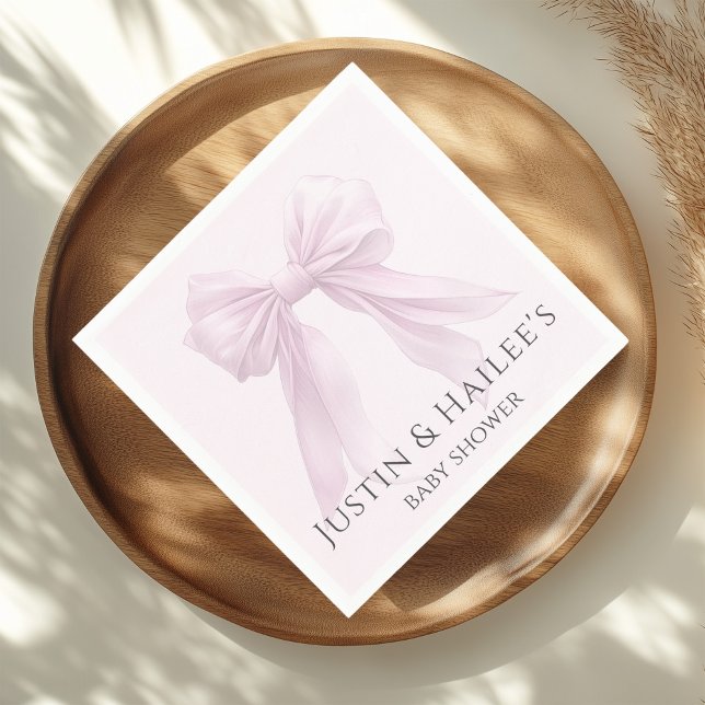 Personalized Pink Bow Girl Coquette Baby Shower Napkin (Creator Uploaded)