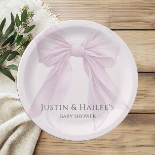Personalized Pink Bow Girl Coquette Baby Shower Paper Plate