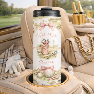 Personalized Pink Bow Golf Mom Gift Thermal Tumbler