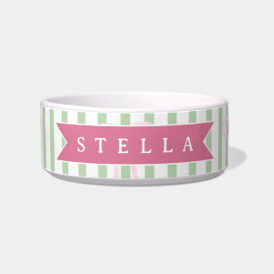 Personalized Pink Bow Green Stripe Coquette Preppy Bowl