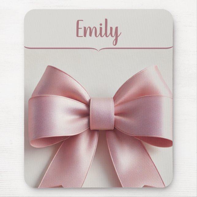 Personalized Pink Bow Mousepad – Cute & Elegant (Front)