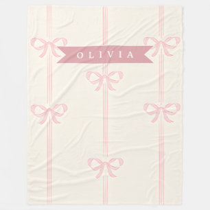 Personalized Pink Bow Name Gift Elegant Coquett Fleece Blanket