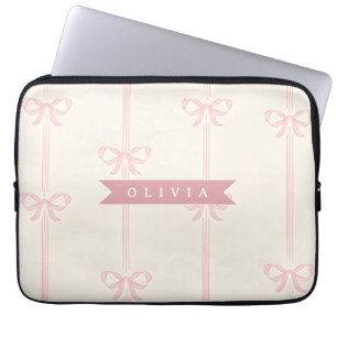 Personalized Pink Bow Name Gift Elegant Coquett Laptop Sleeve