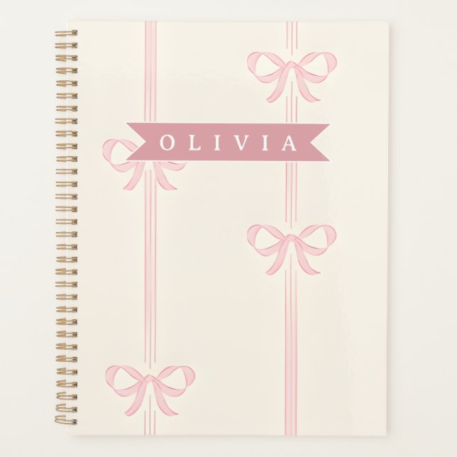 Personalized Pink Bow Name Gift Elegant Coquett Planner (Front)