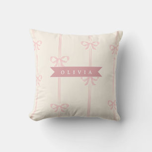 Personalized Pink Bow Name Gift Elegant Coquett Throw Pillow