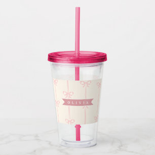 Personalized Pink Bow Name Gift Elegant Coquette Acrylic Tumbler