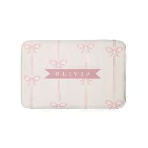 Personalized Pink Bow Name Gift Elegant Coquette Bath Mat