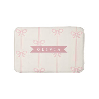 Personalized Pink Bow Name Gift Elegant Coquette Bath Mat