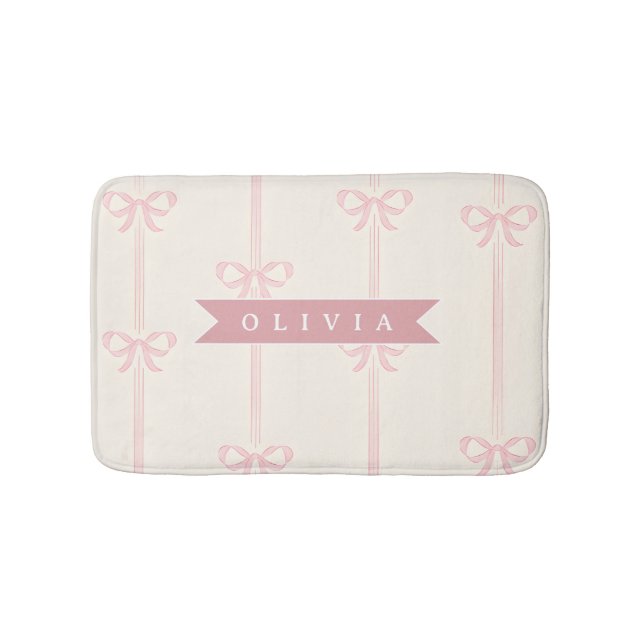 Personalized Pink Bow Name Gift Elegant Coquette Bath Mat (Front)