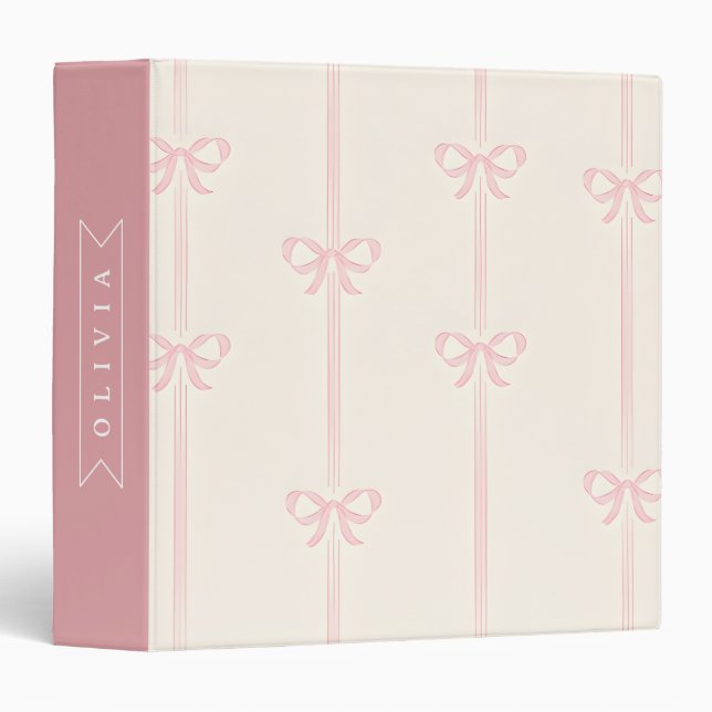 Personalized Pink Bow Name Gift Elegant Coquette Binder (Front/Spine)