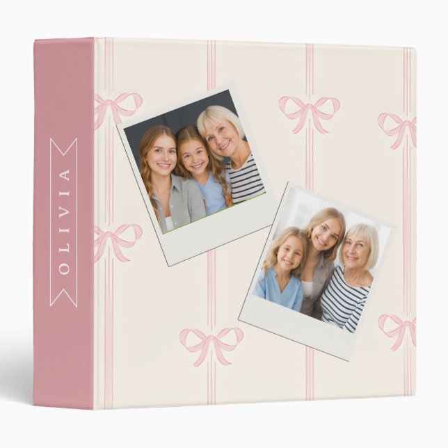 Personalized Pink Bow Name Gift Elegant Coquette Binder (Front/Spine)
