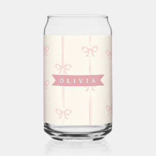 Personalized Pink Bow Name Gift Elegant Coquette Can Glass