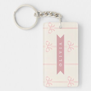 Personalized Pink Bow Name Gift Elegant Coquette Keychain
