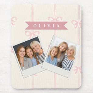 Personalized Pink Bow Name Gift Elegant Coquette Mouse Pad