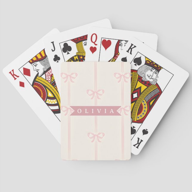 Personalized Pink Bow Name Gift Elegant Coquette Playing Cards (Back)