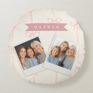 Personalized Pink Bow Name Gift Elegant Coquette Round Pillow
