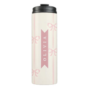 Personalized Pink Bow Name Gift Elegant Coquette Thermal Tumbler