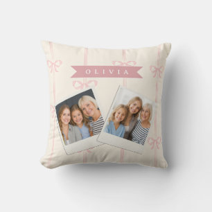 Personalized Pink Bow Name Gift Elegant Coquette Throw Pillow