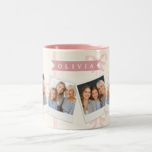Personalized Pink Bow Name Gift Elegant Coquette Two-Tone Coffee Mug