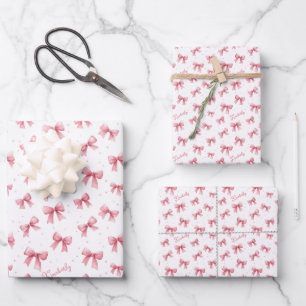 Personalized Pink Bow Name Wrapping Paper Sheet