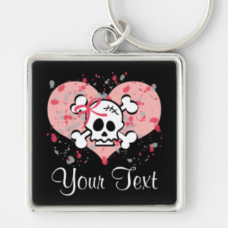 Personalized Pink Bow Skull Keychain