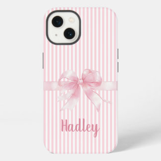 Personalized Pink Bow Striped iPhone Case | Custom