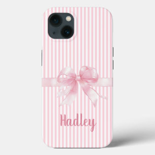 Personalized Pink Bow Striped iPhone Case   Custom