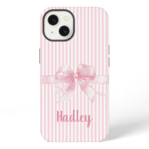 Personalized Pink Bow Striped iPhone Case | Custom