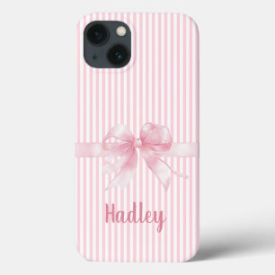 Personalized Pink Bow Striped iPhone Case   Custom