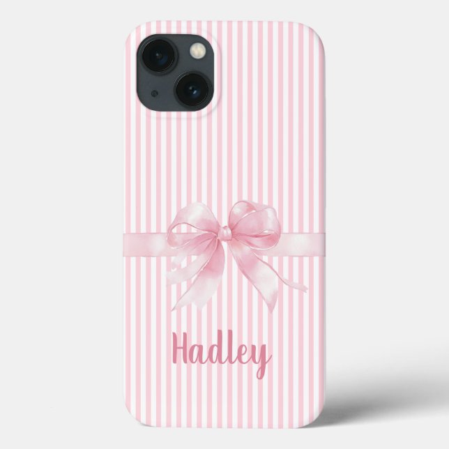 Personalized Pink Bow Striped iPhone Case | Custom (Back)