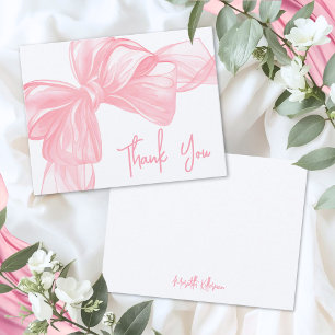 Personalized Pink Bow Thank You Note Card