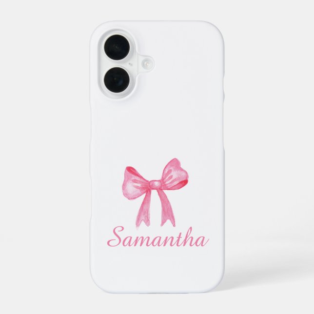 Personalized Pink Bow Tie iPhone Case|Custom Name 16 Case (Back)