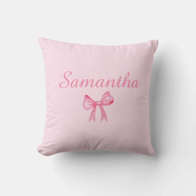 Personalized Pink Bow Tie Throw Pillow|Custom Name Throw Pillow (Front)