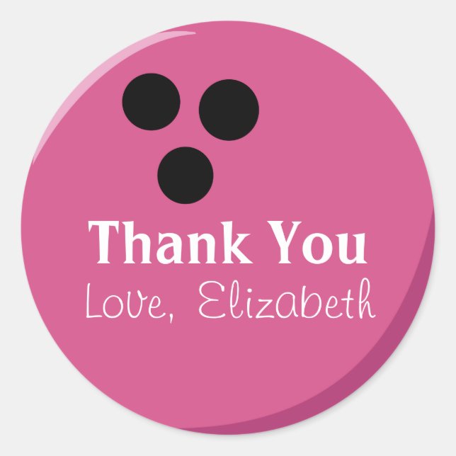 Personalized Pink Bowling Ball Thank You Classic Round Sticker (Front)