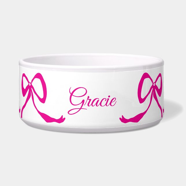 Personalized Pink Bows Dog Bowl (Front)