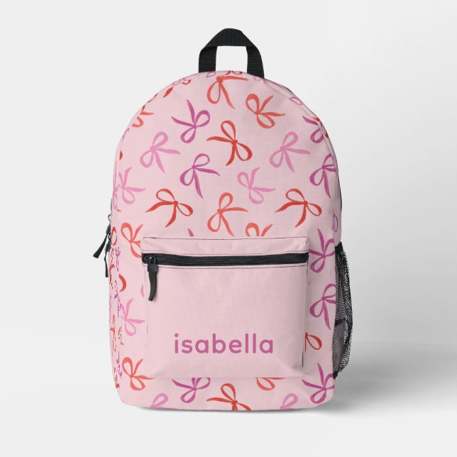 Personalized Pink Bows Girl Backpack (Front)