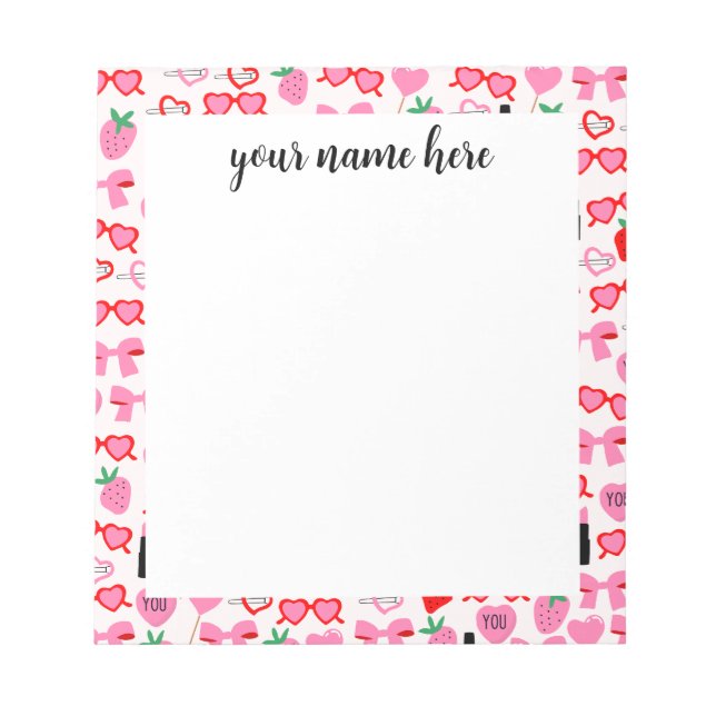 Personalized Pink Bows Notepad for Girls (Front)
