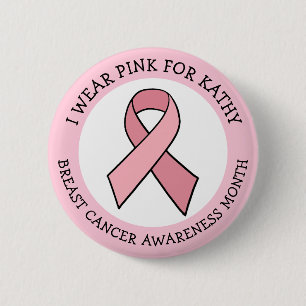 Personalized Pink Breast Cancer Awareness Month  2 Inch Round Button