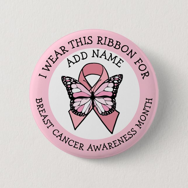 Personalized Pink Breast Cancer Awareness Month 2 Inch Round Button (Front)