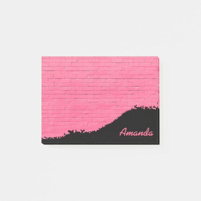 Personalized Pink Brick Pattern Post-it Notes (Front)