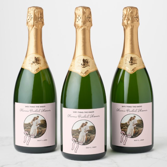 Personalized Pink Bridal Bow Shower Sparkling Wine Label (Bottles)