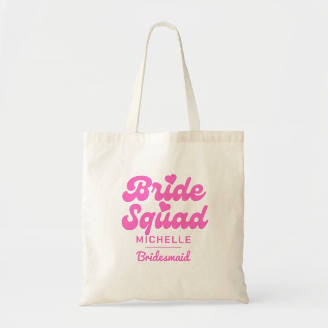 Personalized Pink Bride Squad Bachelorette Tote Bag (Front)
