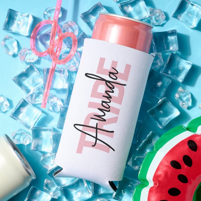 Personalized Pink Bride Tribe Typography Seltzer Can Cooler (In Situ Summer)