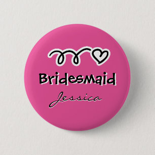 Personalized pink bridesmaid badge buttons