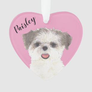 Personalized Pink Brown and White Shih Tzu Ornament